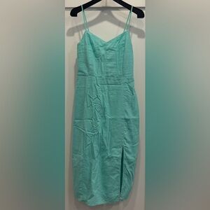 J.Crew Factory Turquoise Linen Blend Midi Slip Dress